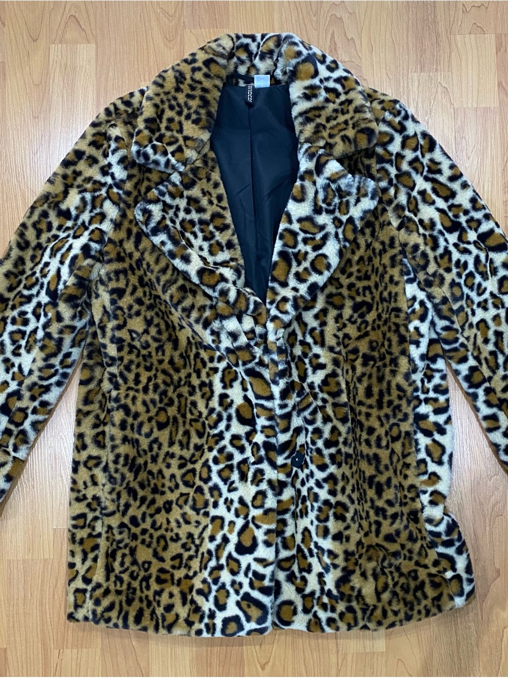 Faux Fur Leopard Print Coat - Brown/Black